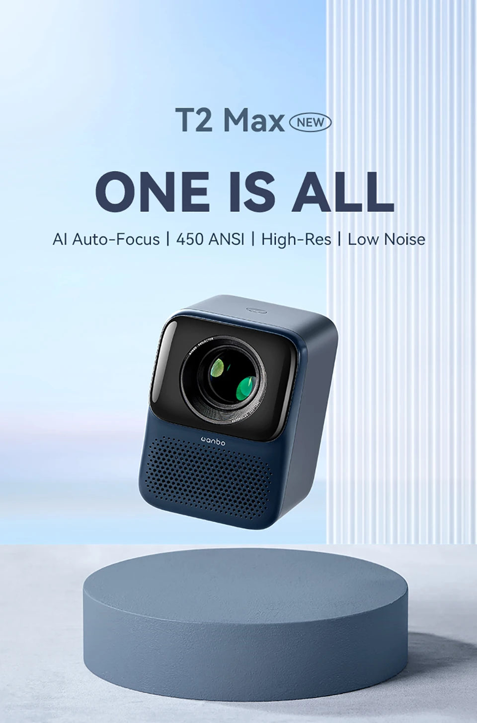 WANBO NEW T2 Max Projector 1080p Full Hd Android 9.0 Mini Wifi Auto Focus 450Ansi Portable Projector HIFI Sound Home Outdoor