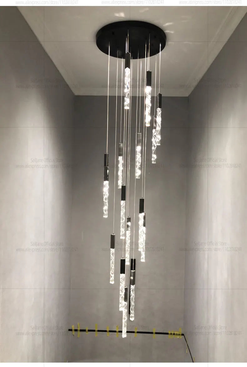 Modern LED Living Room Pendant Light Staircase Pendent Lamp Doublelayer Attic Spiral Long Ceiling Lamp Villa Crystal Chandelier