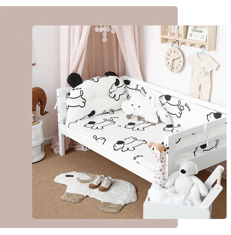 4Pcs Baby Bedding Set Cotton Cartoon Bear Head Crib Bed Protector Bumper Newborns Sheet Child Bed Baby Washable Cot Bedding Set