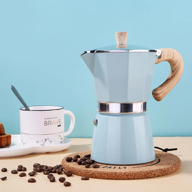 150ml/300ml Vintage Wooden Handle Espresso Maker Moka Pot Classic Italian KitchenTools Cafe Accessories