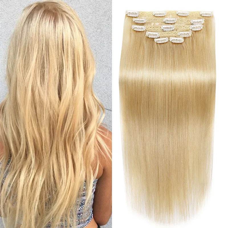 BHF Clip in Hair Extensions Human Hair Straight Remy Hair Natural Black Light Brown Honey Ombre Hair Extensions With Clips 70g - AIAZ