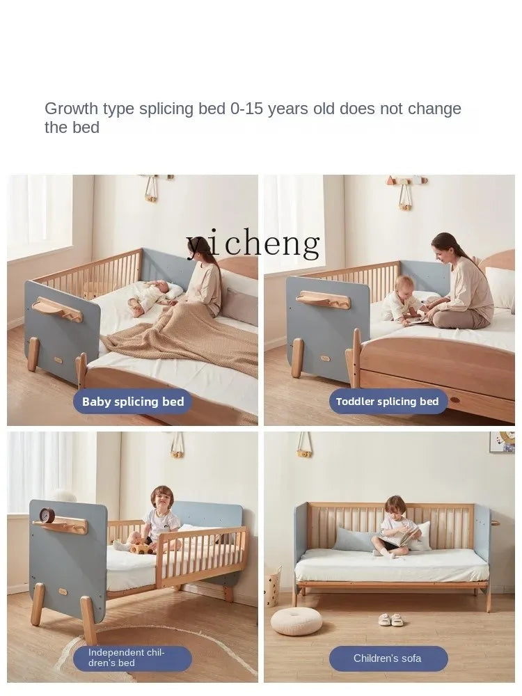 ZZ Splicing Bed Children's Seamless Bedside Bed Widened Crib Adjustable High Guardrail Bed