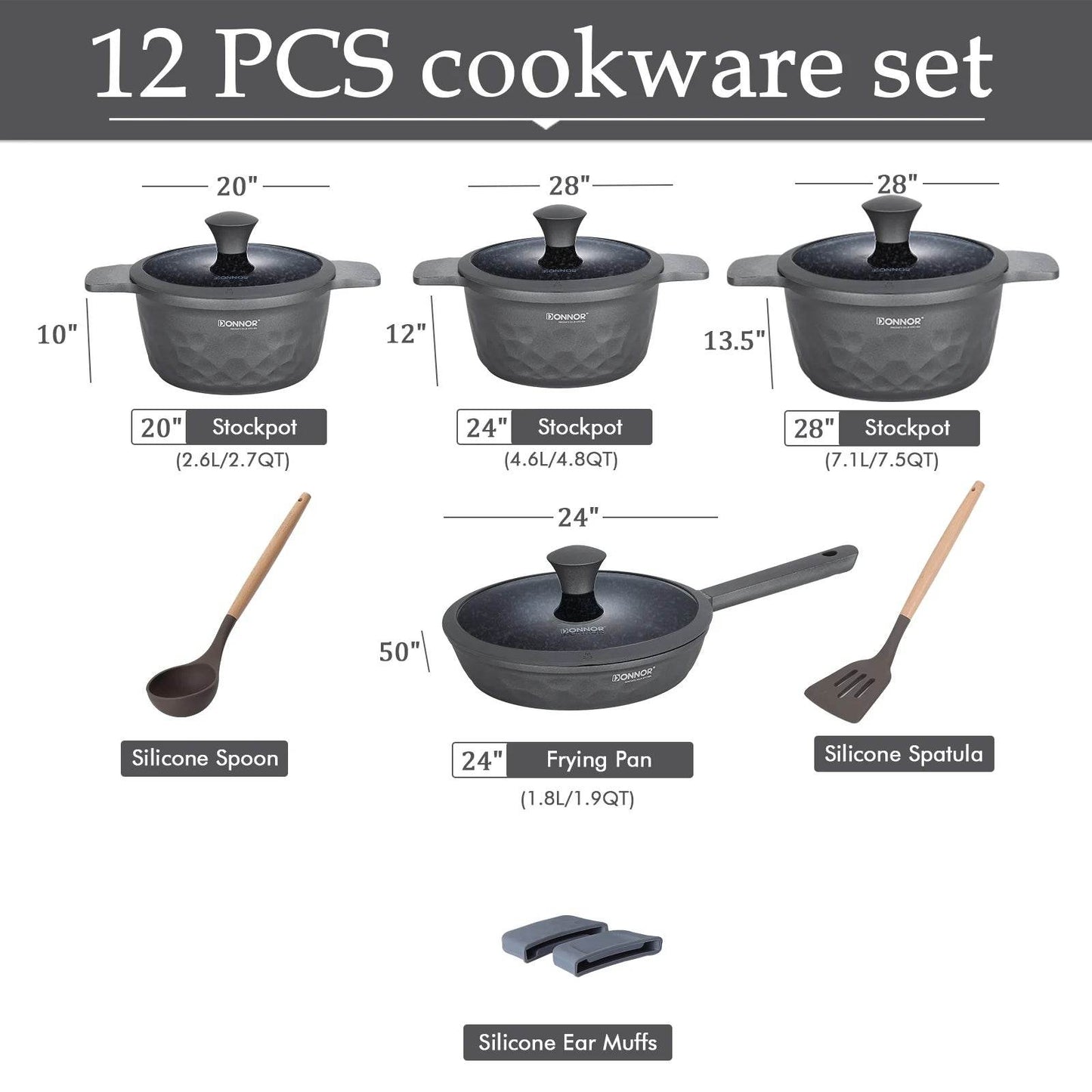 DONNOR Kitchen Cooking Set 12 Pcs Pots and Pans Set Non-toxic Healthy Pots and Pans Set Non Stick Saucepans Steamer Set - AIAZ
