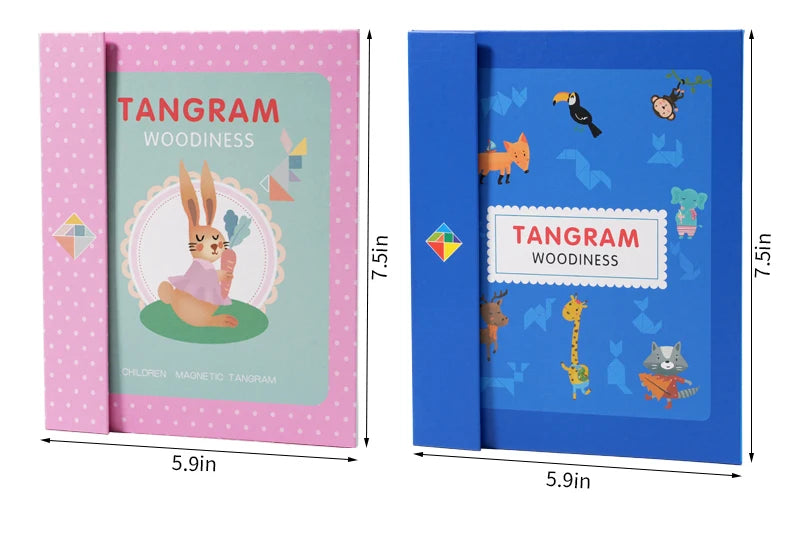 Montessori Wooden Jigsaw Magnetic Tangram Puzzle Book Educational Toys For Kid Learning Logical Game Geometric Shape Block