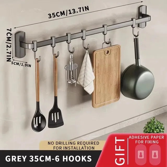 Wall Mounted Hooks Rack Kitchen Organizer Utensils Knife Holder Cutting Board Spoon Lid Storage Bathroom Towel Robe Coat Hangers
