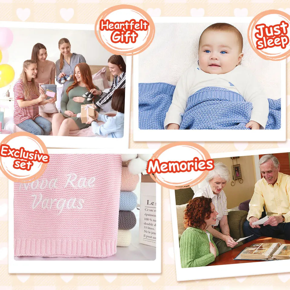 Embroidered Name Knitted Blanket Stroller Cover Kids Cotton Nap Blanket for Newborn Shower Gifts