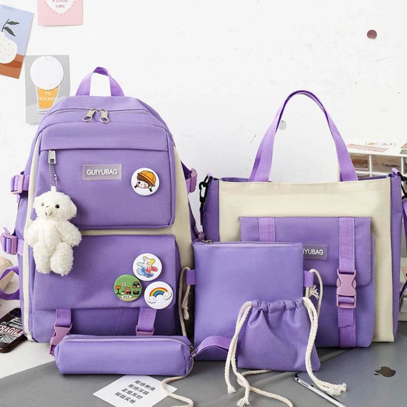 4 Pcs Set Backpack College School Bag For Girls Boys School Bag Best High Quality School Students Schoolbags 4 Pc Backpack - AIAZ