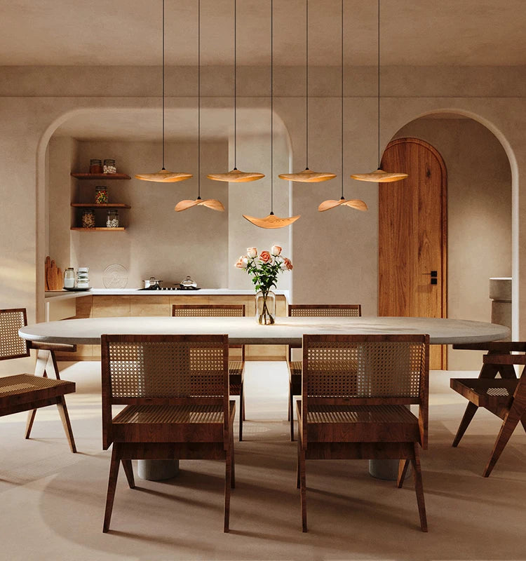 Japanese Lotus Leaf Chandelier Wabi Sabi Solid Wood Lamp Living Dining Room Zen Tearoom Villa Duplex Kitchen Island Linear Light