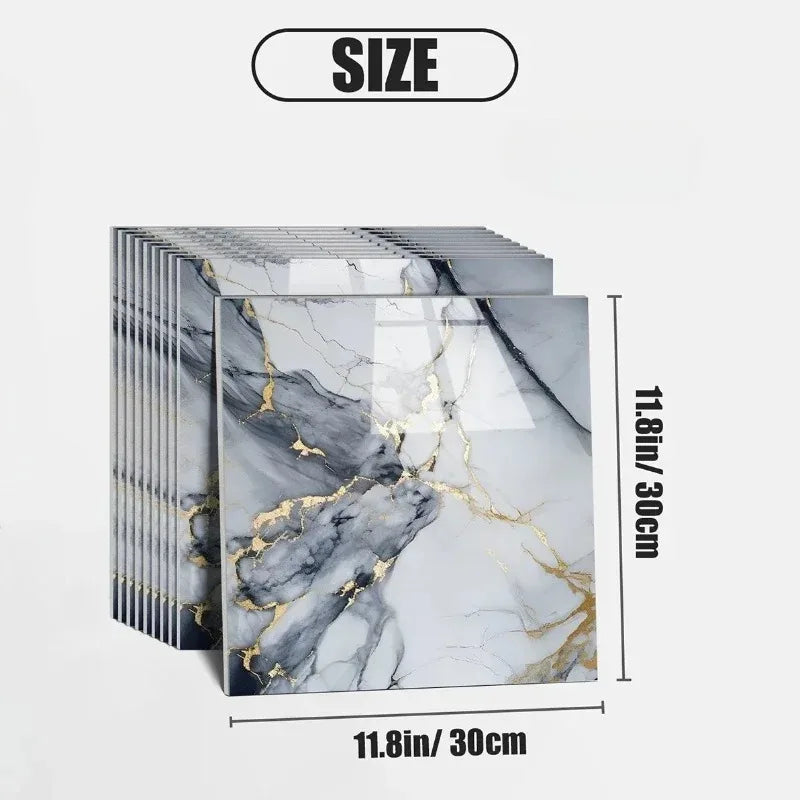 10PCS Waterproof 3D Tile Stickers Self Adhesive Imitation Marble Wall Floor Panels Peel and Stick for Kitchen Bathroom Decor