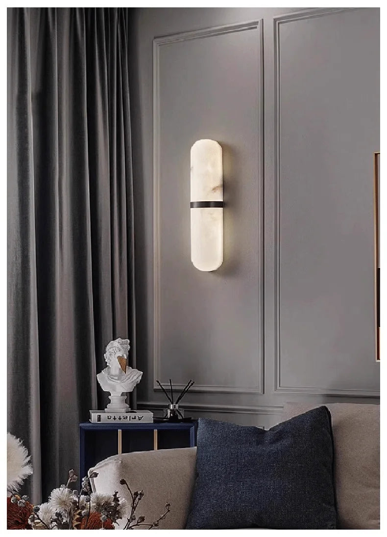 Oval Copper Natural Marble Wall Lamp Post-Modern drawing room Hotel Bedroom Wall Sconce Minimalist New Style Lighting Fixture