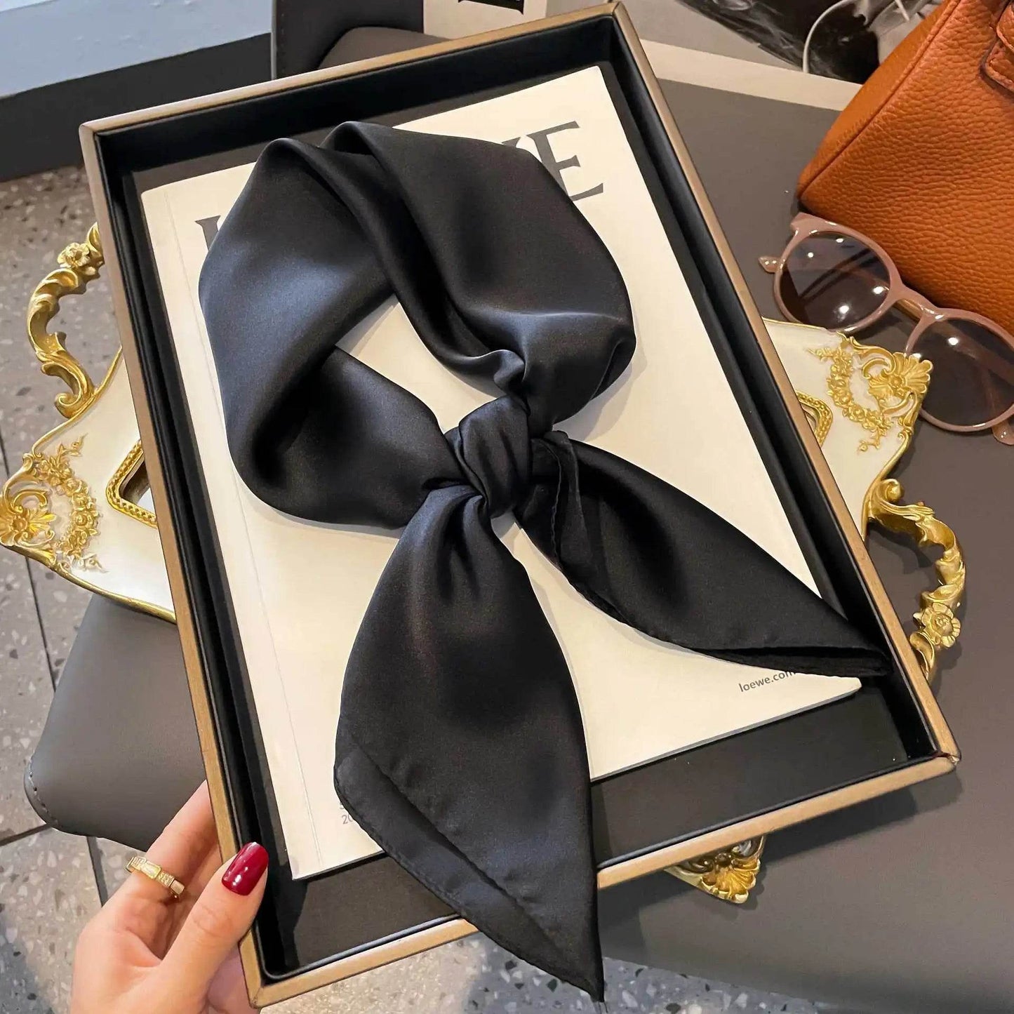 2025 NEW Hijab Head Girl Luxury Silk Square Plaid Scarf Women Satin Neck Hair Tie Band Soft Work Neckerchife Organza Scarf - AIAZ