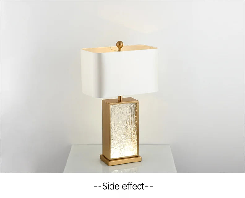 Modern Minimalist Luxury Table Lamp Corrugated Glass Gold Frame Led Desk Light for Bedroom Bedside Study Living Room Home Decor