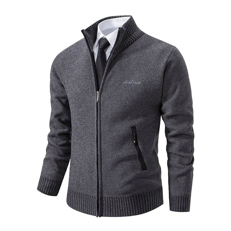 2023 Knitwear Spring and Autumn Men's Stand-up Collar Thick Warm Cardigan Sweater Winter Loose Casual Coat - AIAZ
