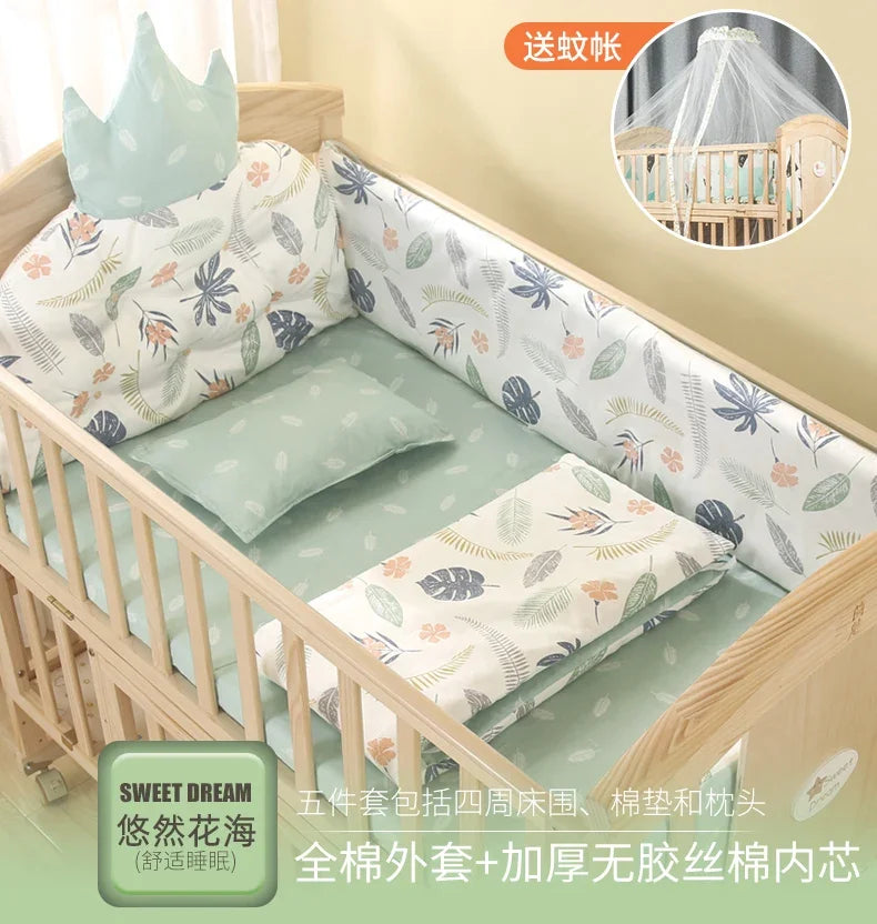 Baby Crib Multifunctional BB Baby Crib Solid Wood Unpainted Cradle Bed Movable Newborn Children Splicing Large Bed