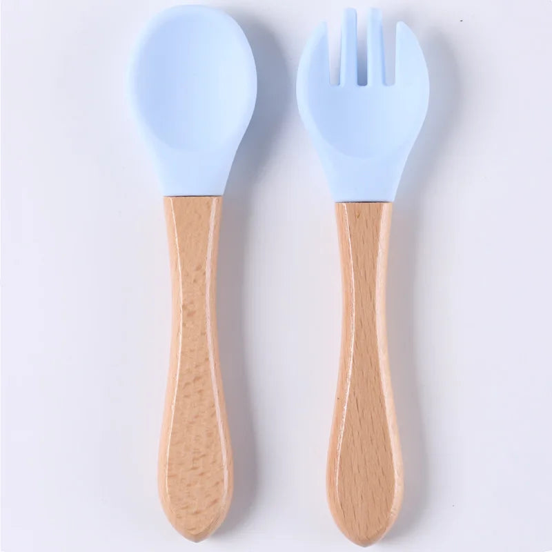 Custom Name Personalized Baby Bamboo Fork Silicone Wooden Feeding Spoon Toddlers Infant Feeding Accessories Organic BPA Free