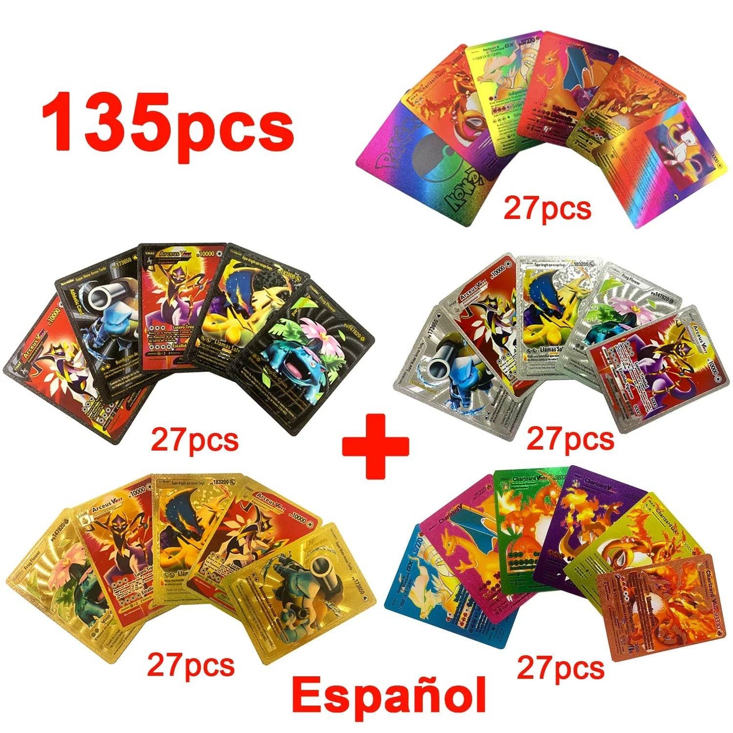 Pokemon Cards Vmax GX Gold Foil Flash Card English Spanish Colorful Pikachu Charizard French German Game Battle Collection Cards - AIAZ