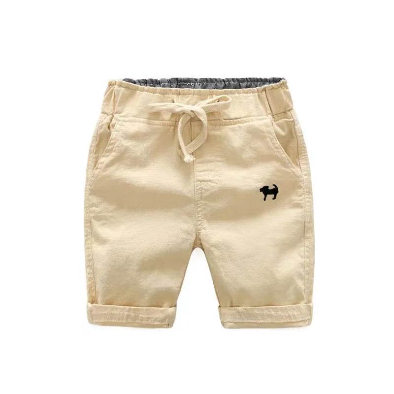 2024 Summer Boys Casual Shorts Children Cotton Elastic Waist Pants Toddler Kids Knee Length Pants Solid Color Baby Boys Clothes - AIAZ