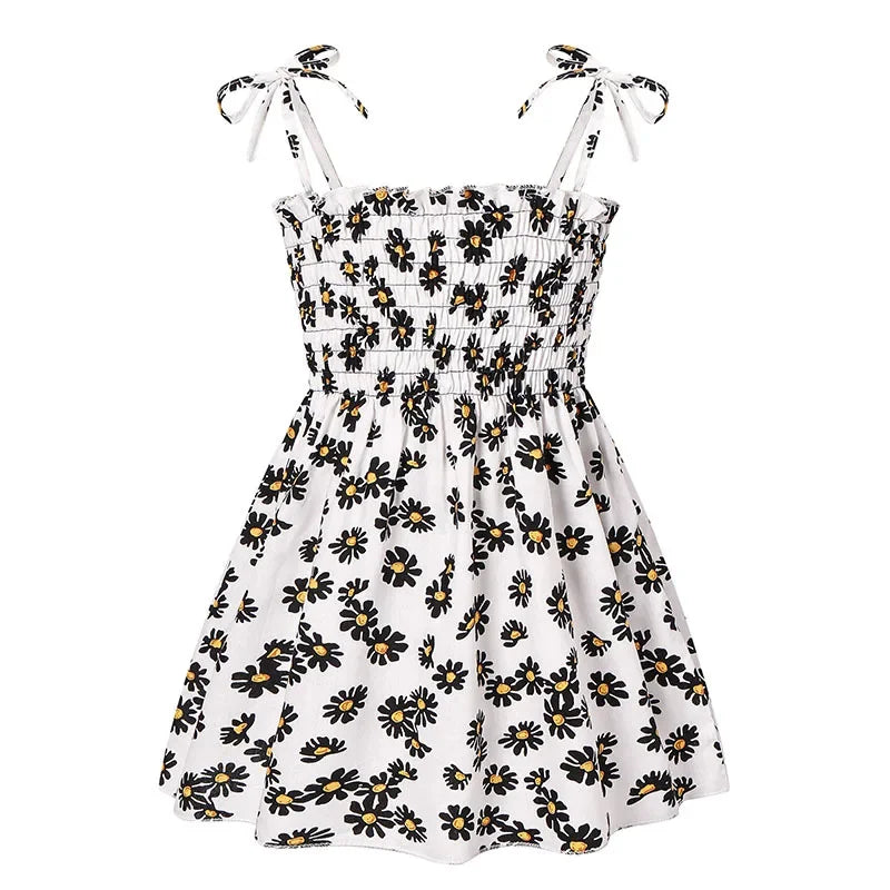 2025 Summer Girls Princess Beach Dress Strapless Floral Print Sleeveless Party Wear Toddler Solid Color Casual Fashion 1-6Y