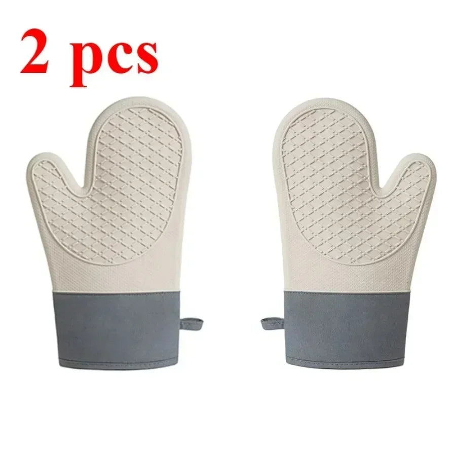 Microwave Kitchen Baking Mitt - 2pcs Silicone Oven Gloves, Thicken High Temp Resistant, Anti-burn Non-slip, Heat Gloves