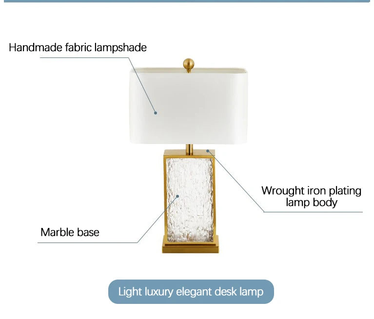 Modern Minimalist Luxury Table Lamp Corrugated Glass Gold Frame Led Desk Light for Bedroom Bedside Study Living Room Home Decor