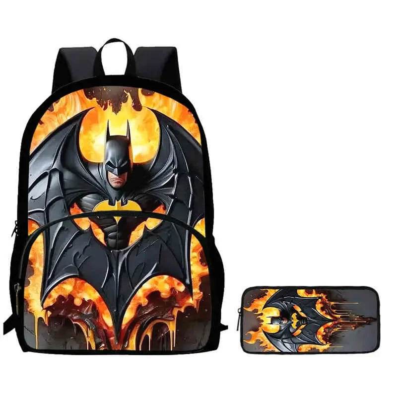 2Pcs Set School Backpack with Front Pocket,Cartoon Batman School Bags for Girls Boys,Large Batman Child Backpack for Aged 5-10 - AIAZ
