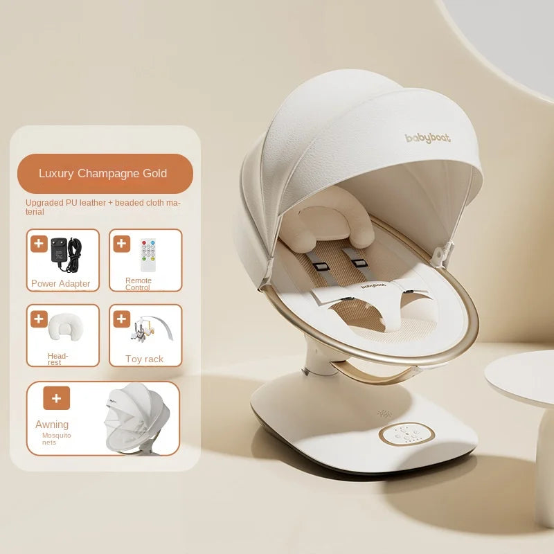 Baby Rocking Chair Electric Smart Wireless with Music & Timer Mosquito Net Baby Cradle Bassinet for Newborn Baby