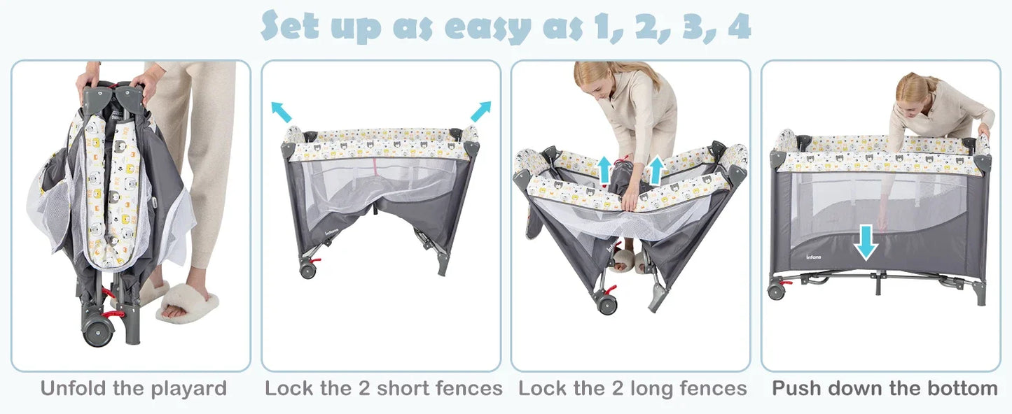 Multifunctional Baby Crib - Convertible Foldable Bed with Detachable Changing Table, Portable Co-Sleeper for Infants