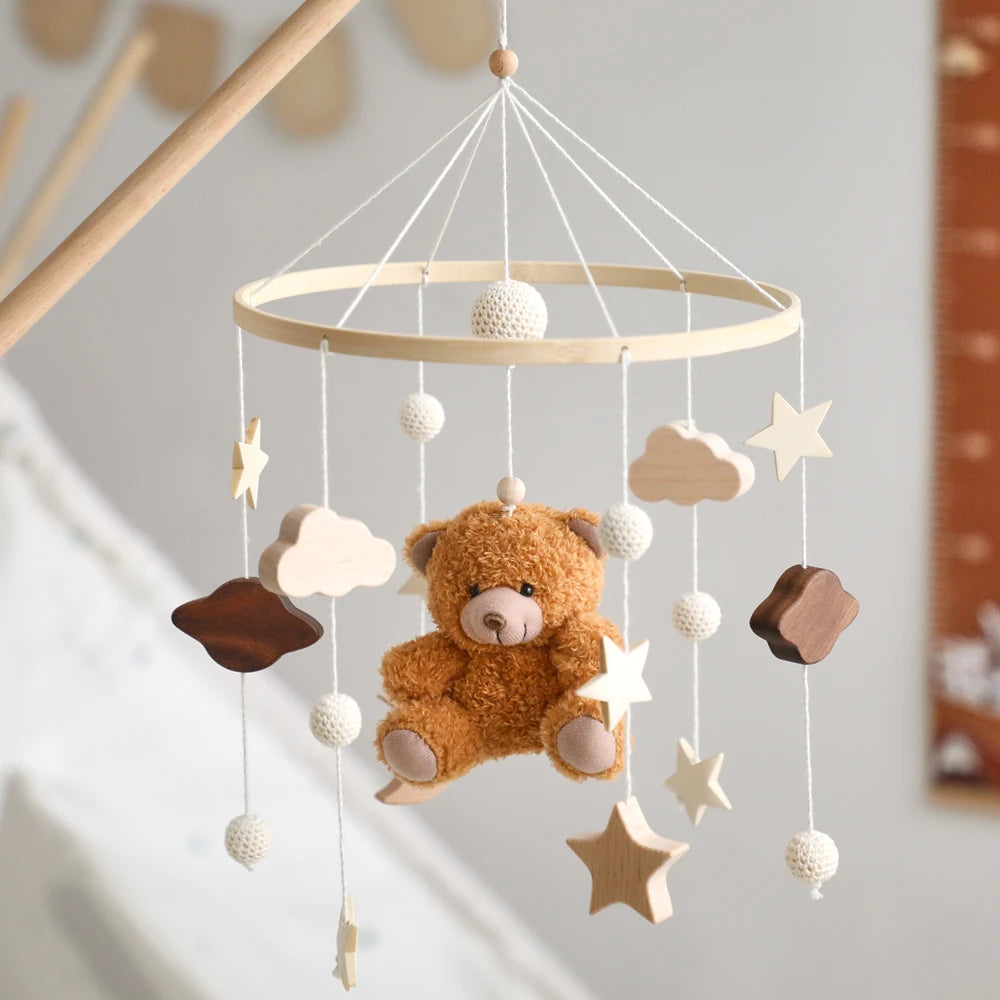 Baby Mobile Crib Bed Bell Musical Rattles Toys Soft Felt Cartoon Animal for Infants Nursery Mobiles Forest Animals Crib Toys