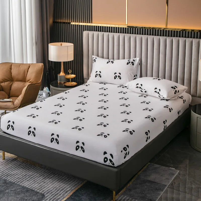 100% Polyester 3pcs Printed Sanding Fitted Sheet and pillowcases Set Elastic Band Around Mattress Cover King Size Bed Cover