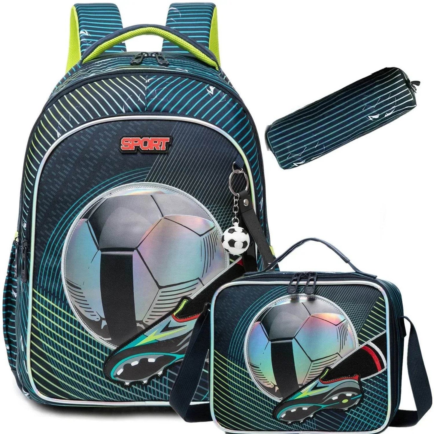 3PCS Boys School Backpack Set with Lunch Bag and Pen Case Durable Elementary Kids Bookbag Lightweight Mochila Back to School Bag - AIAZ