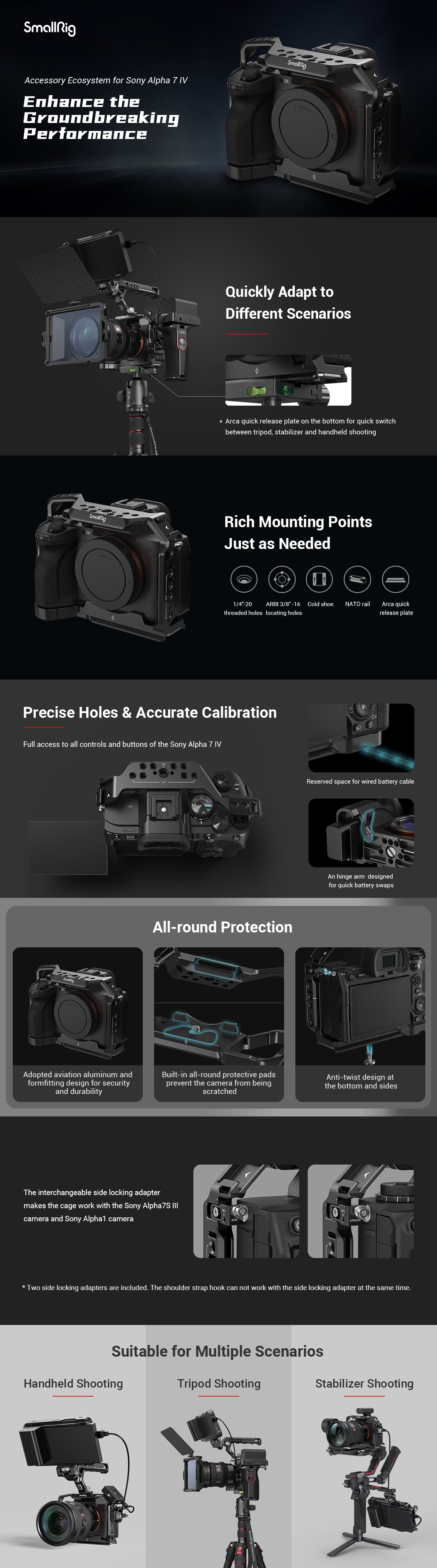 SmallRig A7m4 A7 IV Full DSLR Camera Cage for Sony Alpha a7iv A7 IV / Alpha 7S III Advanced Cage Kit L-Bracket Baseplate -3667B