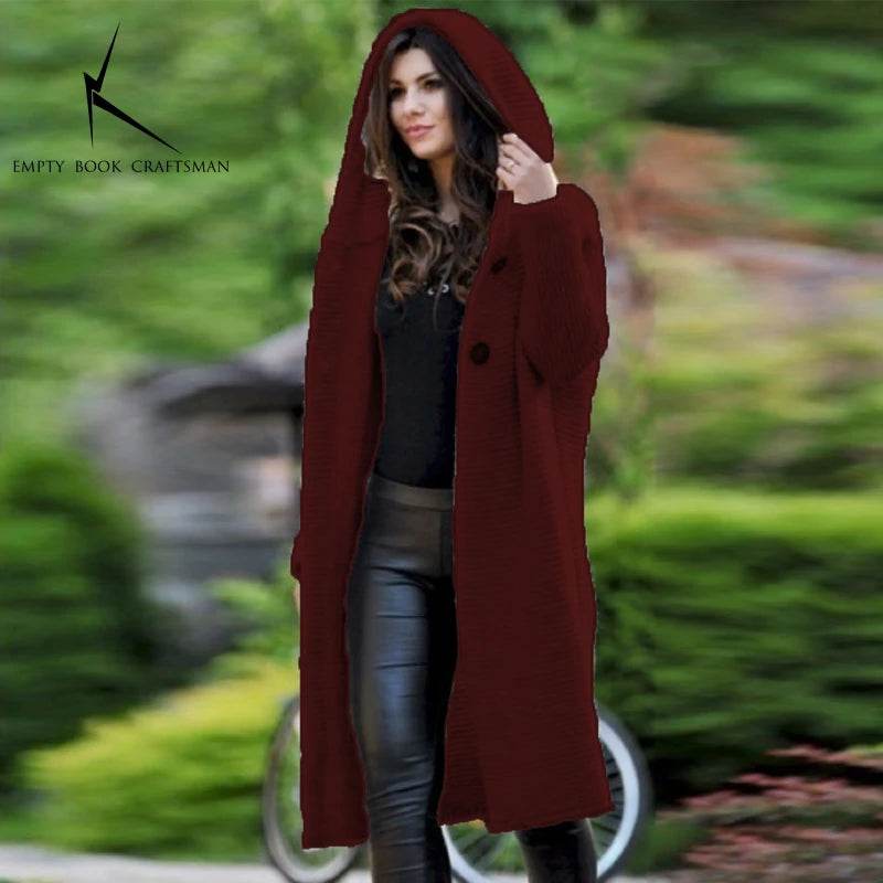 New Cashmere Cardigan in Autumn and Winter Women'sloose Long Sleeve Sweater Solid Color Knitted Long Thickened Top - AIAZ