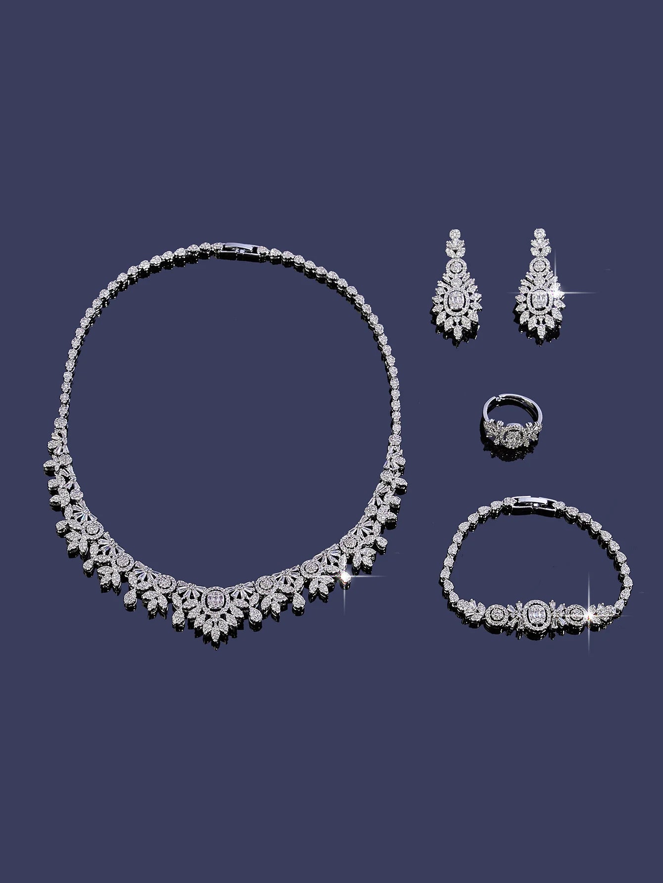 4pcs Bridal Cubic Zirconia Jewelry Sets For Women Party Luxury Dubai Nigeria CZ Crystal Wedding Jewelry Sets