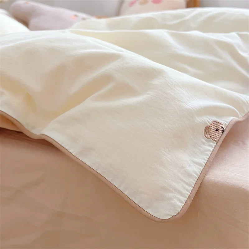 3PCS Baby Boys Bedding Set Bear Embroidered Cot Crib Bedding Set Cotton Korean Baby Bedding Duvet Cover+ Sheet+Pillowcase