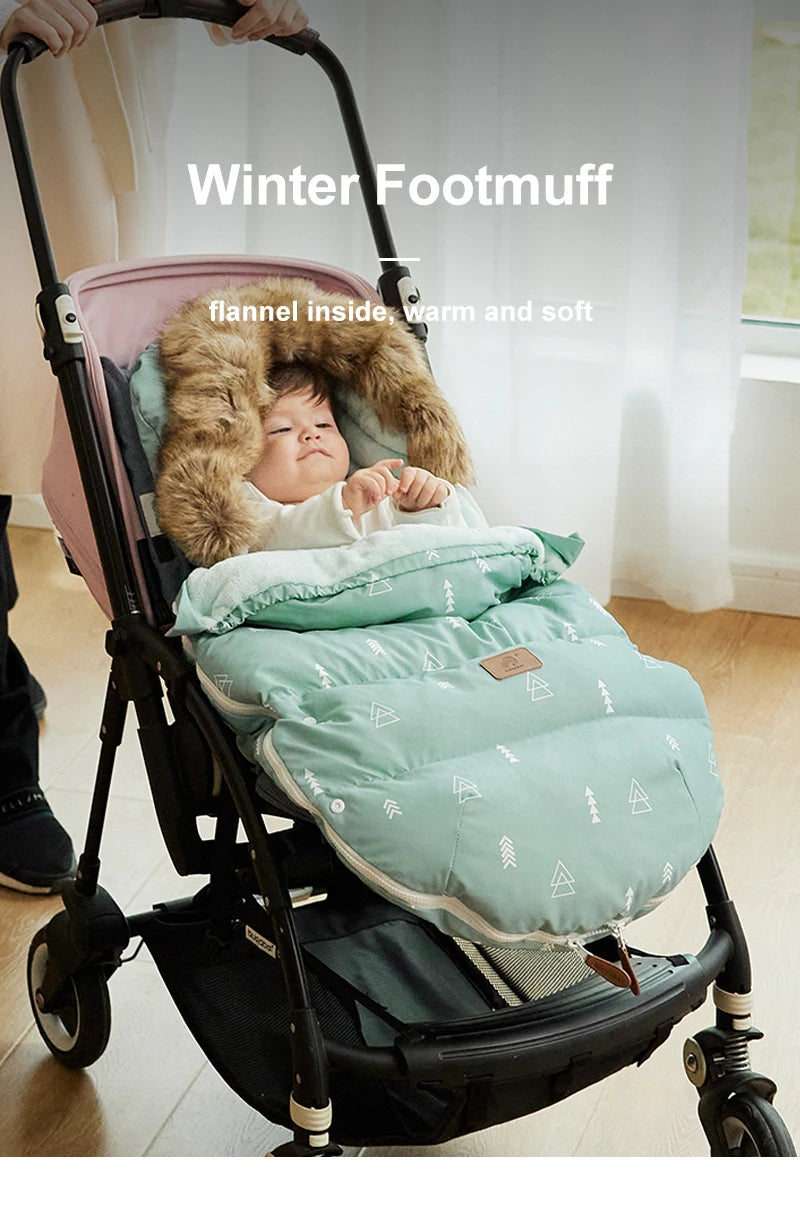 Stroller Footmuff Winter Baby Carriage Bag In Pram Removable Thicker Fur Collar Warm Flannel Newborn Cocoon Baby Envelope
