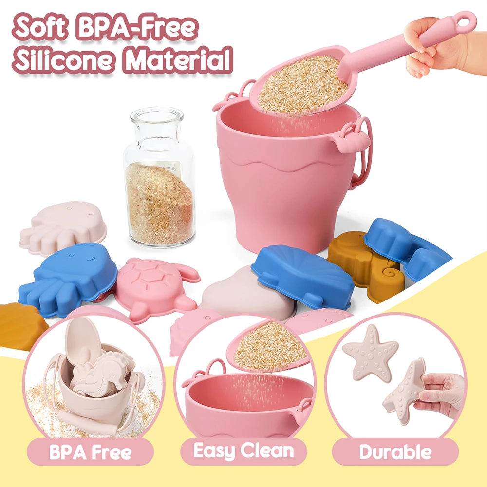 TYRY.HU 8pcs/set Children Toys Silicone Beach Toy Set with Bucket and Six Accessories Fun Outdoor Play Sand for Kids - AIAZ