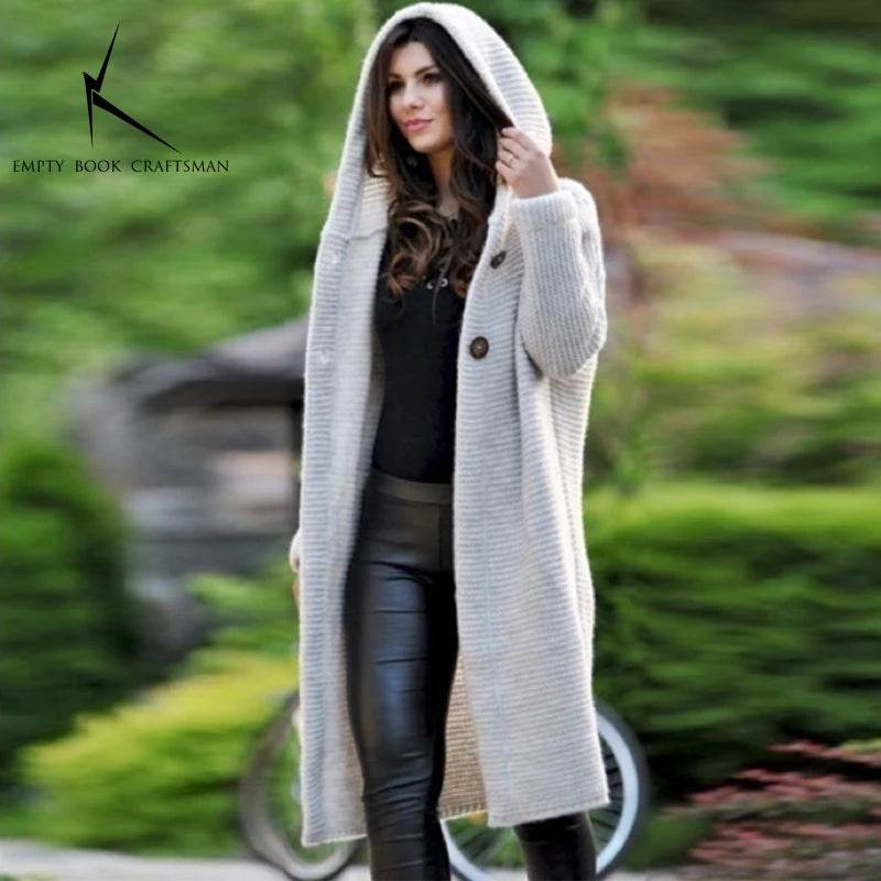 New Cashmere Cardigan in Autumn and Winter Women'sloose Long Sleeve Sweater Solid Color Knitted Long Thickened Top - AIAZ
