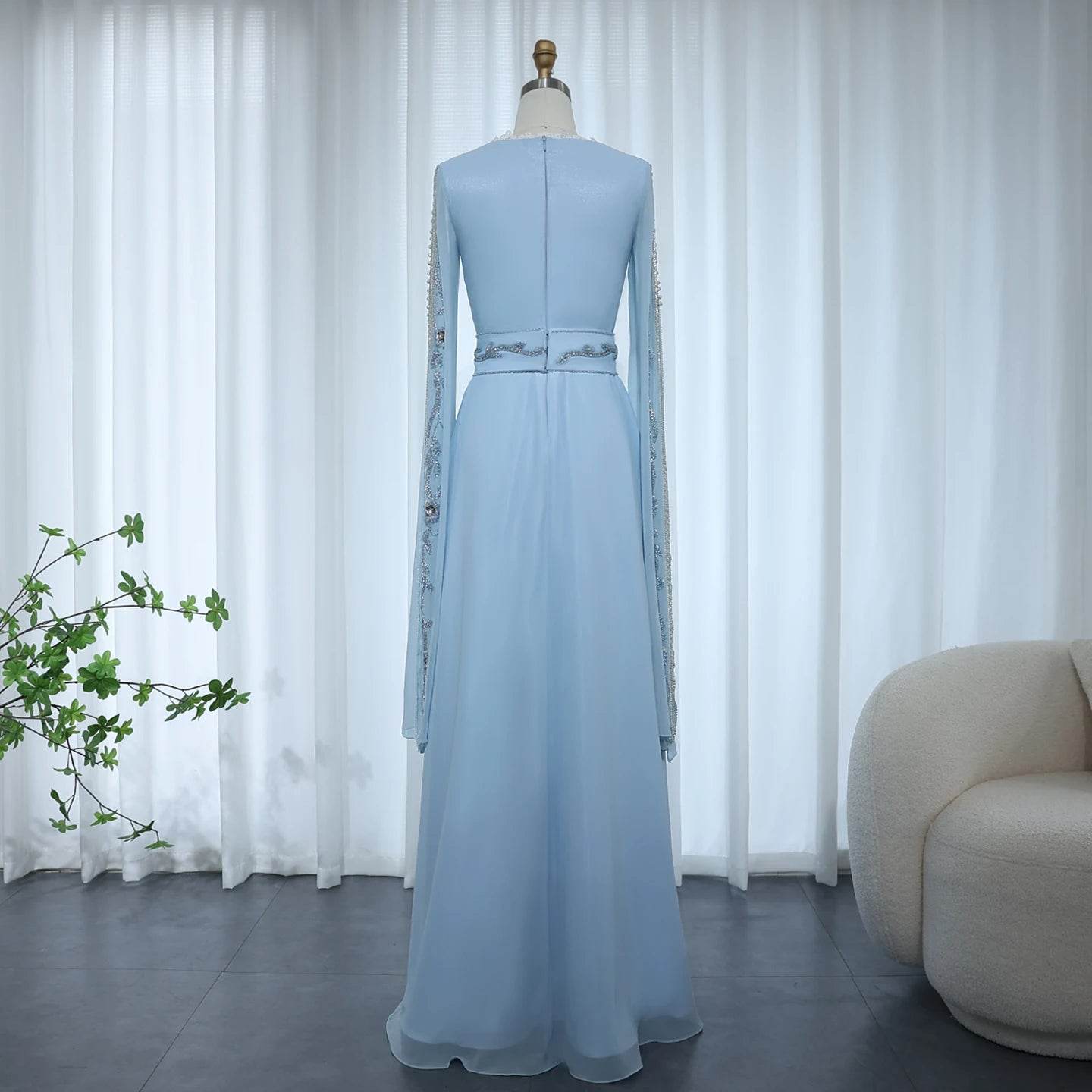 Sharon Said Luxury Dubai Moroccan Kaftan Blue Evening Dresses Long Sleeve Muslim for Formal Wedding Party SS404 Customized - AIAZ