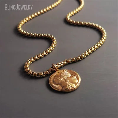 10pcs Waterproof Stainless Steel Box Chain Jewelry Lucky Six Pence U.K Elizabeth Coin Gold Color Women Medallion Necklace Tiki