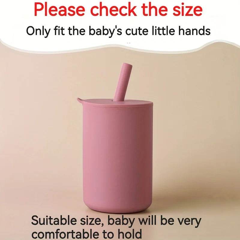 Mini Water Cup For Kids, Learning Drinking Portable Training Cup With Straw & Lid For Toddler Drinking Water, Silicone Baby Wate - AIAZ