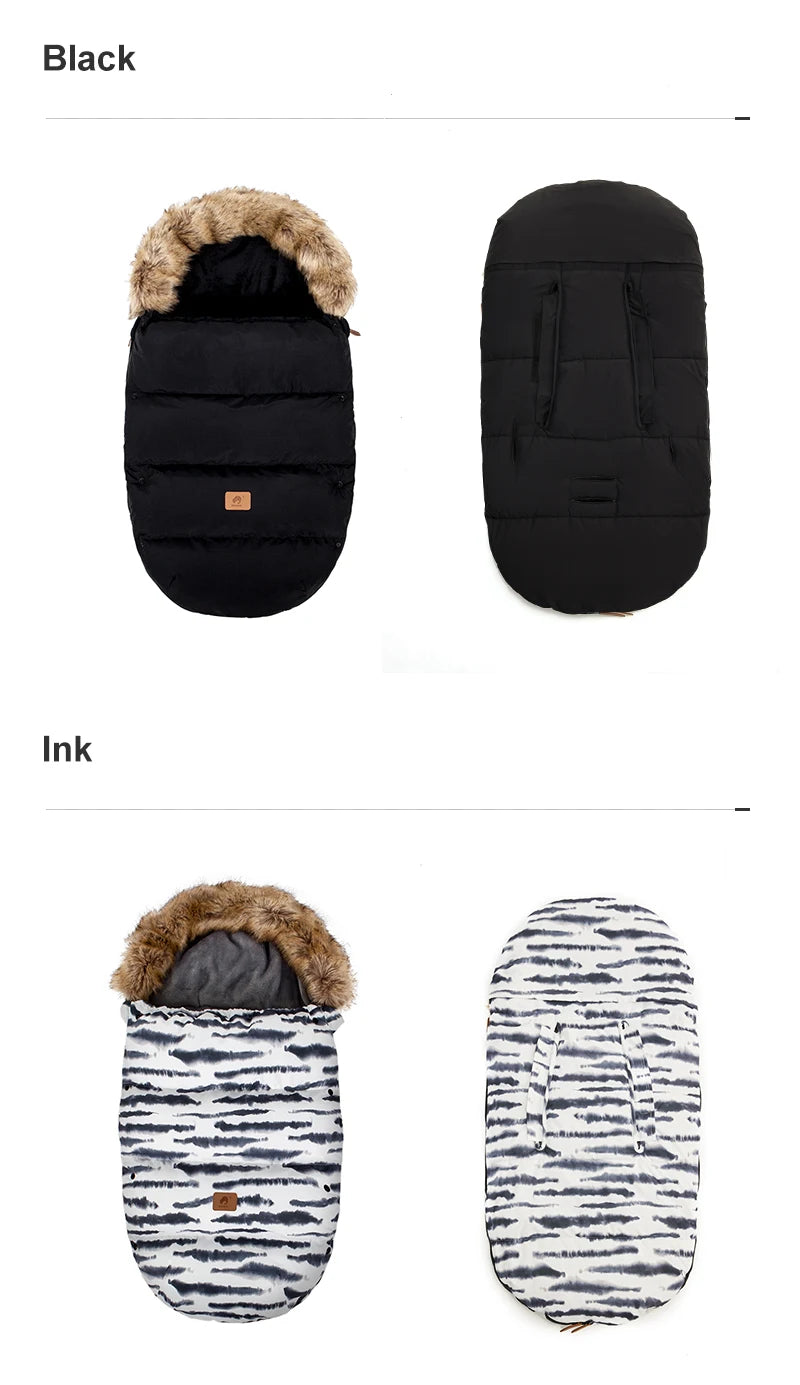 Stroller Footmuff Winter Baby Carriage Bag In Pram Removable Thicker Fur Collar Warm Flannel Newborn Cocoon Baby Envelope