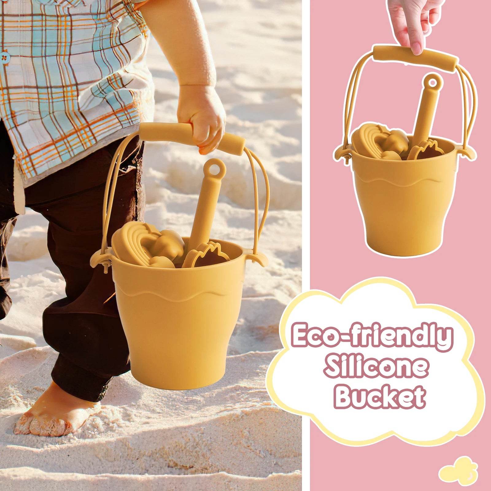TYRY.HU 8pcs/set Children Toys Silicone Beach Toy Set with Bucket and Six Accessories Fun Outdoor Play Sand for Kids - AIAZ