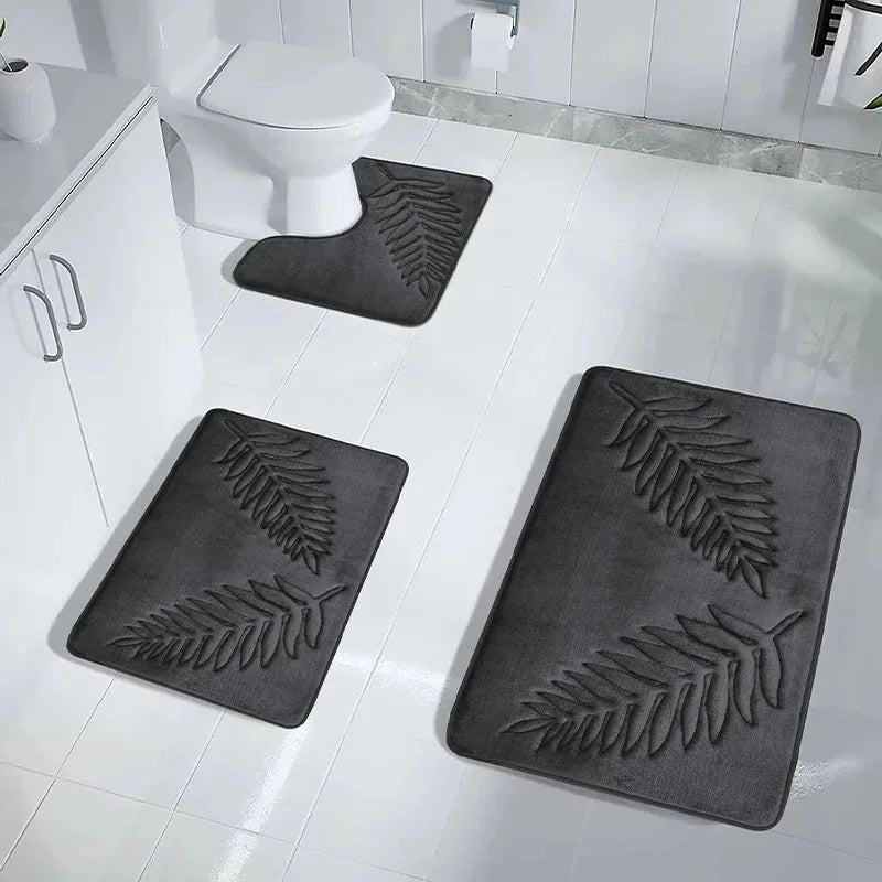 3 Piece Bathroom Mat Memory Foam Ultra Soft and Absorbent Leaf Bath Rugs Thick Washable For Bathroom Toilet Tub Mat Set