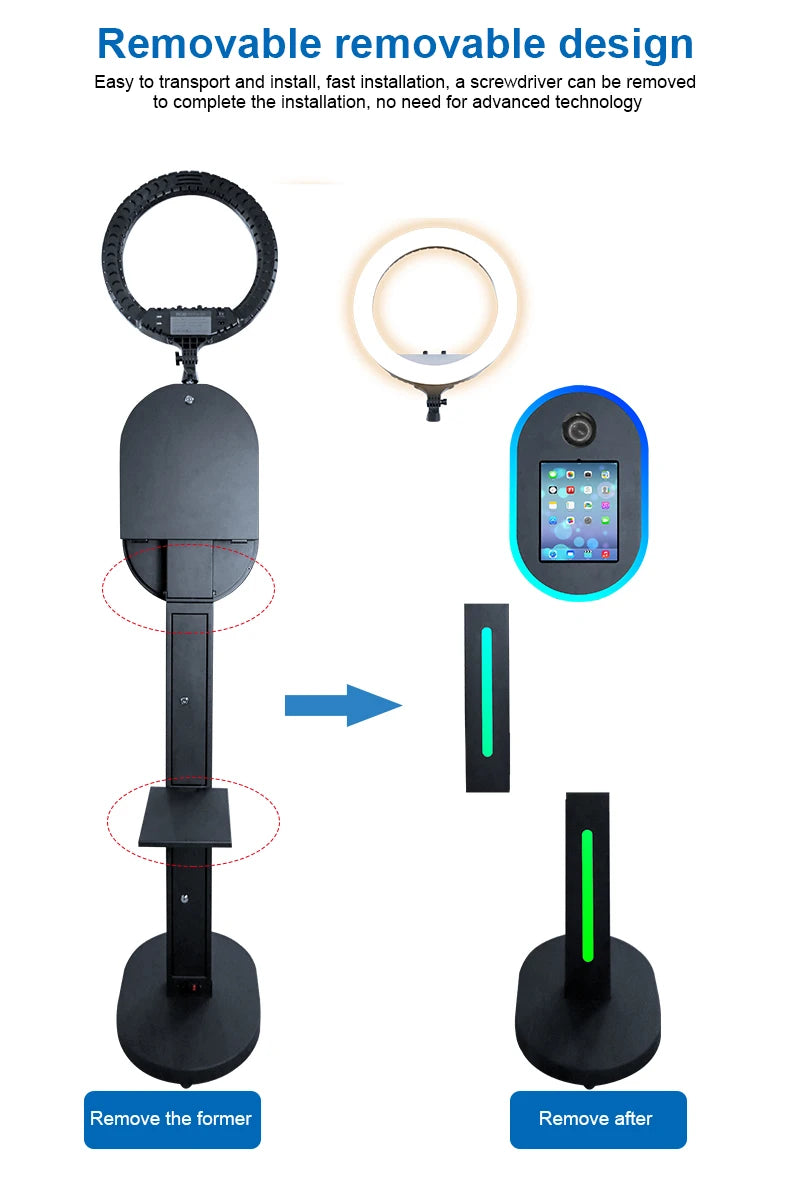 Hot Sale 10.2" 11" 12.9" iPad photo booth stand Selfie Photo Booth Shell for Ipad and DSLR with Ring Light for Birthday Party