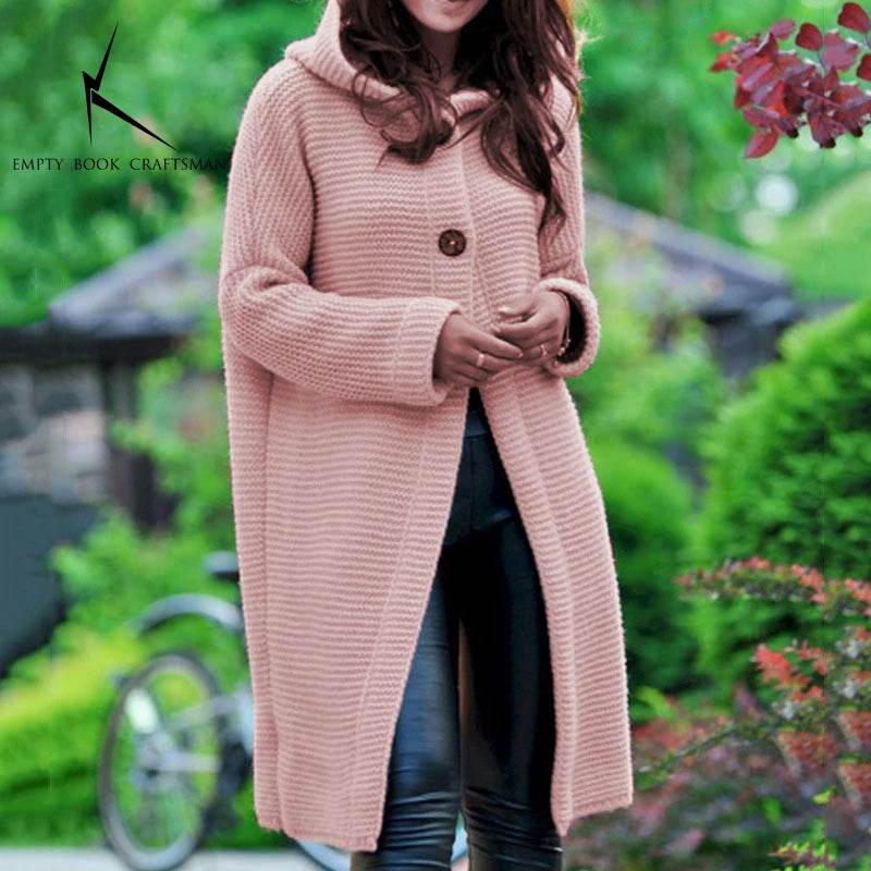 New Cashmere Cardigan in Autumn and Winter Women'sloose Long Sleeve Sweater Solid Color Knitted Long Thickened Top - AIAZ