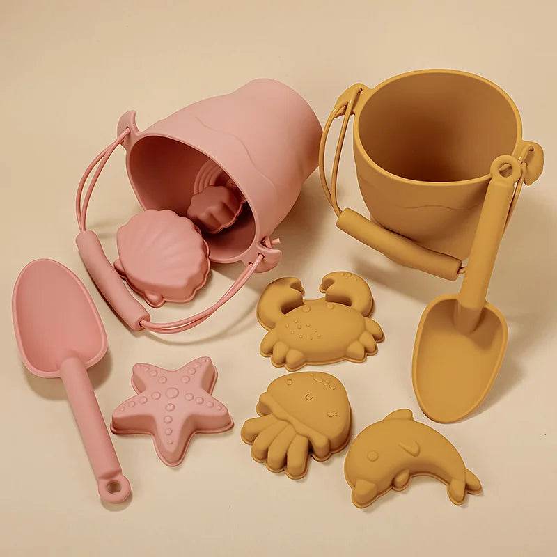 TYRY.HU 8pcs/set Children Toys Silicone Beach Toy Set with Bucket and Six Accessories Fun Outdoor Play Sand for Kids - AIAZ