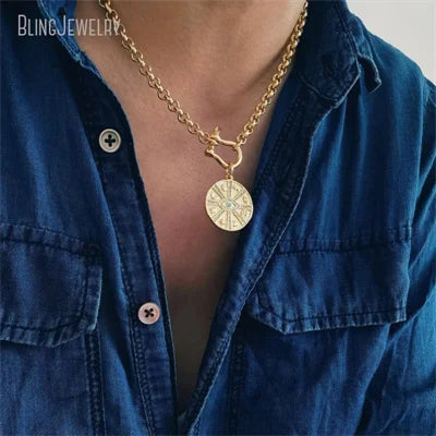10pcs Waterproof Stainless Steel Box Chain Jewelry Lucky Six Pence U.K Elizabeth Coin Gold Color Women Medallion Necklace Tiki