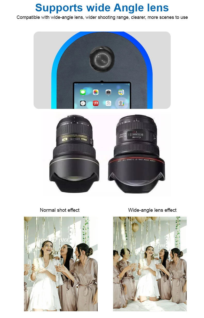 Hot Sale 10.2" 11" 12.9" iPad photo booth stand Selfie Photo Booth Shell for Ipad and DSLR with Ring Light for Birthday Party