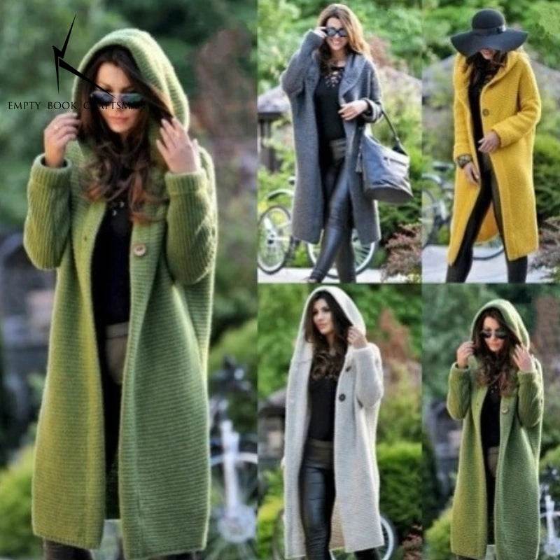 New Cashmere Cardigan in Autumn and Winter Women'sloose Long Sleeve Sweater Solid Color Knitted Long Thickened Top - AIAZ