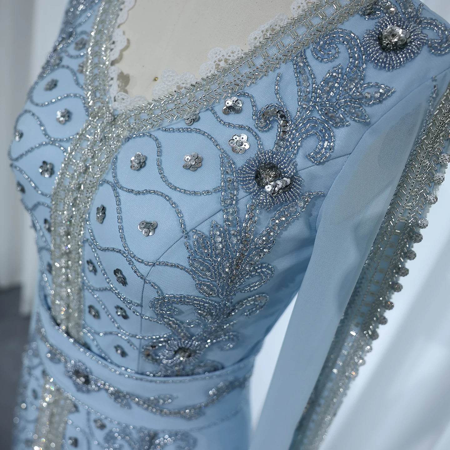 Sharon Said Luxury Dubai Moroccan Kaftan Blue Evening Dresses Long Sleeve Muslim for Formal Wedding Party SS404 Customized - AIAZ